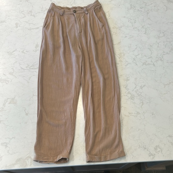 MABLE Women's Wide Leg Linen Blend Tan Pants Cuffed Pleated Medium - Picture 16 of 16